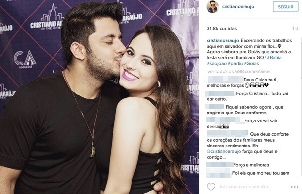 Foto mostra pedido de casamento da namorada ao cantor Cristiano Araújo
