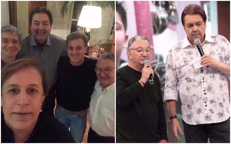 Faustão em jantar ao lado de Tom Cavalcante, Serginho Groisman, Caçulinha e Luciano Huck