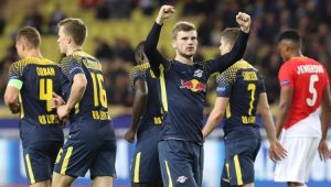 Timo Werner, Red Bull Leipzig, celebra o gol anotado ante o Monaco