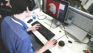 pessoa mexendo em computador e editando o desenho de uma águia
