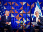 O presidente dos EUA, Joe Biden, e o primeiro-ministro israelense, Benjamin Netanyahu, durante uma coletiva de imprensa conjunta