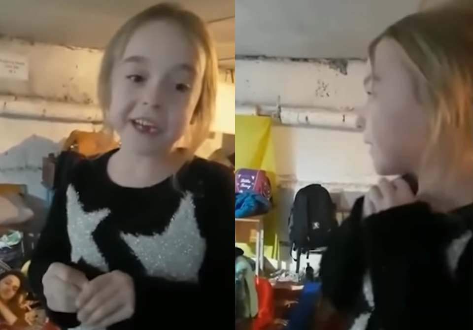 menina canta em Bunker na Ucrânia