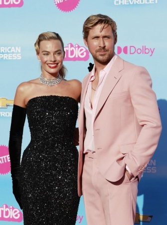 Margot Robbie e Ryan Gosling em lançamento do filme 'Barbie'