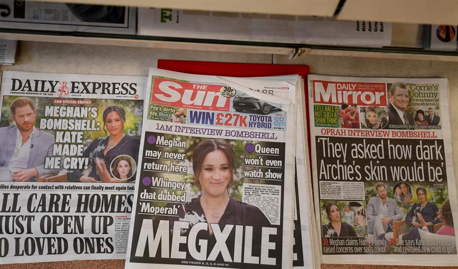 Em banca, capa dos principais jornais britânicos repercutem entrevista do príncipe Harry e de Meghan Markle à Oprah