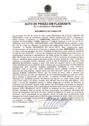 Auto de prisão em flagrante contra João Júnior