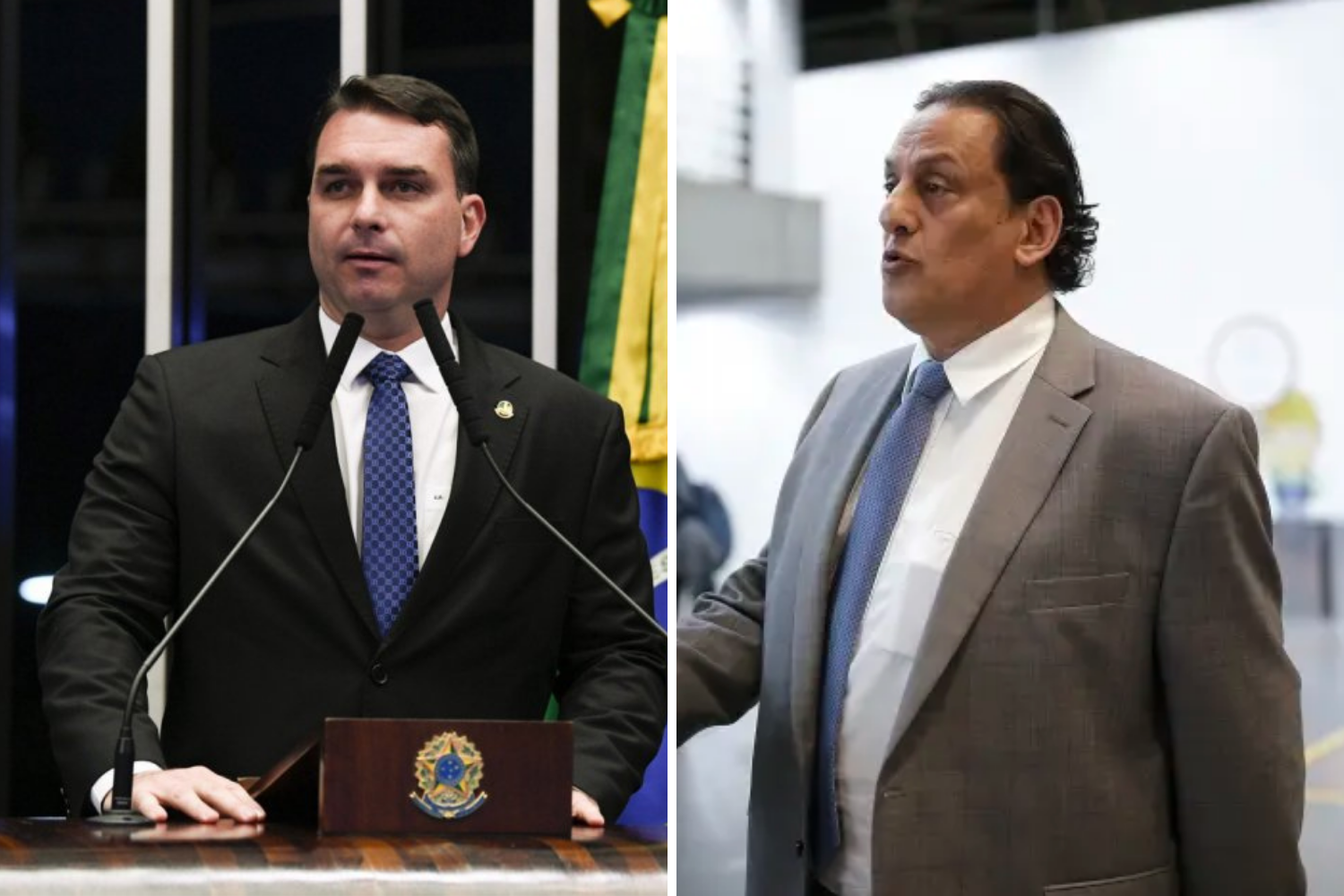 Montagem do senador Flávio Bolsonaro e seu advogado Frederick Wassef