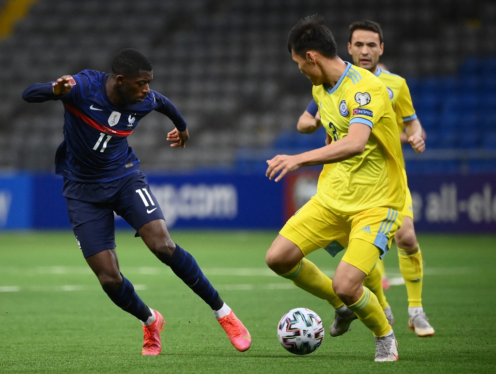 Dembélé durante vitória da França contra o Cazaquistão