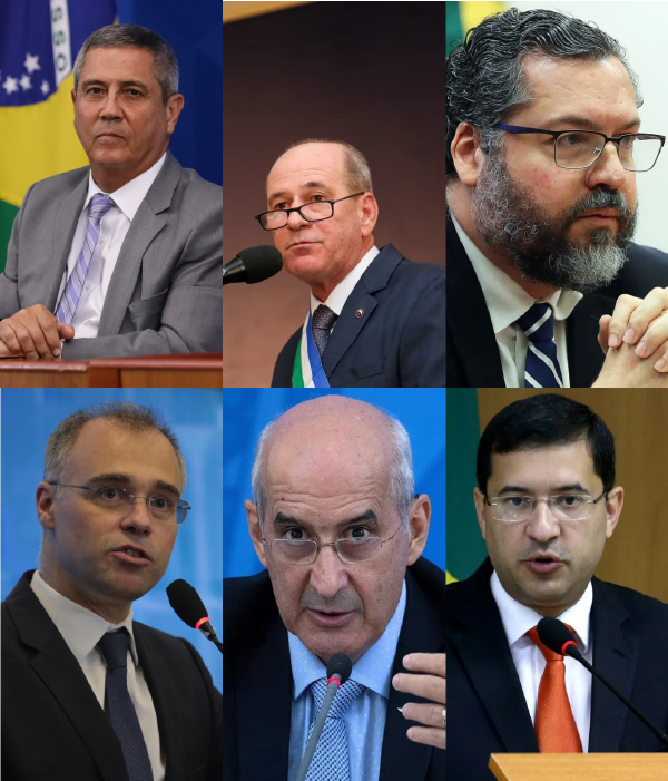 Walter Braga Netto, Fernando Azevedo, Ernesto Araújo, André Mendonça, Luiz Eduardo Ramos e José Levi