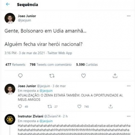 Tuíte de jovem de Uberlândia sobre visita de Bolsonaro