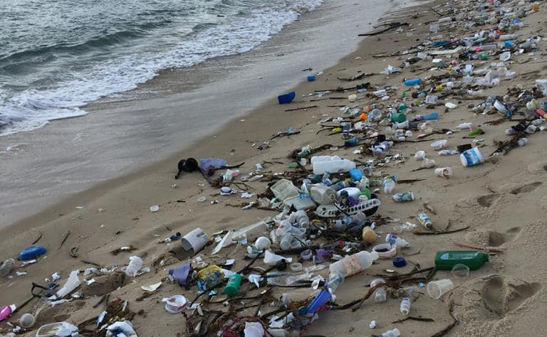 Lixo na areia da praia do Rio Grande do Norte