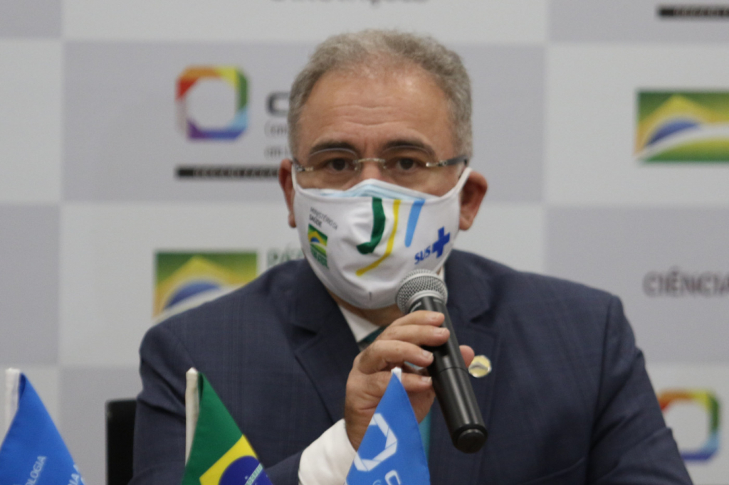 O ministro da Saúde, Marcelo Queiroga, durante pronunciamento