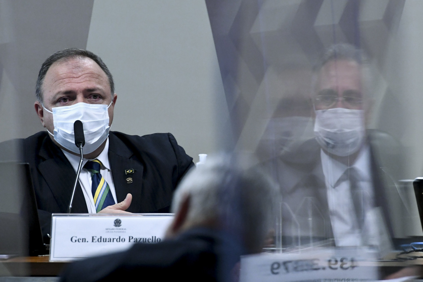 O ex-ministro da Saúde, general Eduardo Pazuello, durante depoimento na CPI da Covid-19