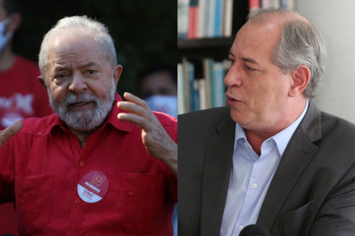 Imagens do ex-presidente Lula gesticulando e Ciro Gomes olhando para o lado