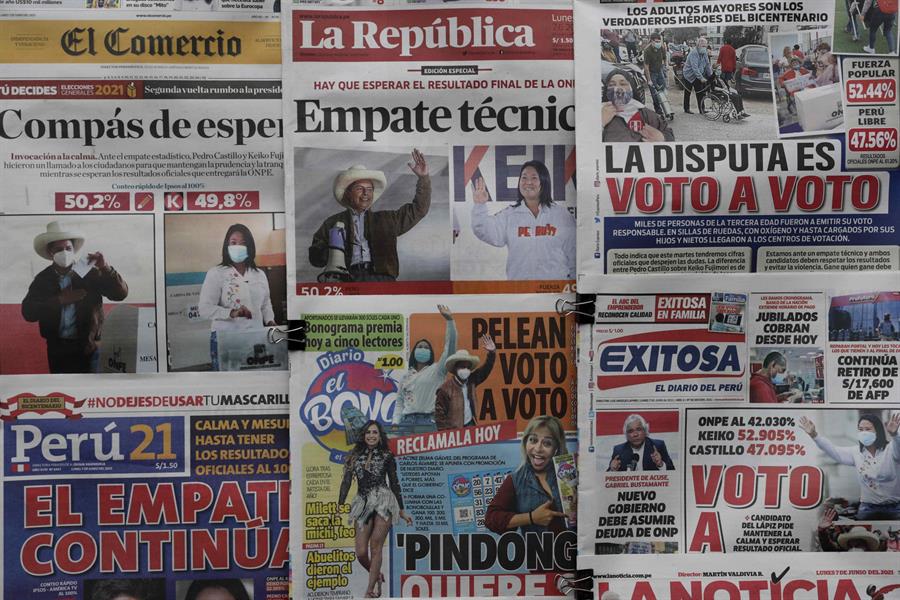 Jornais peruanos mostram empate técnico entre os candidatos à presidência do país