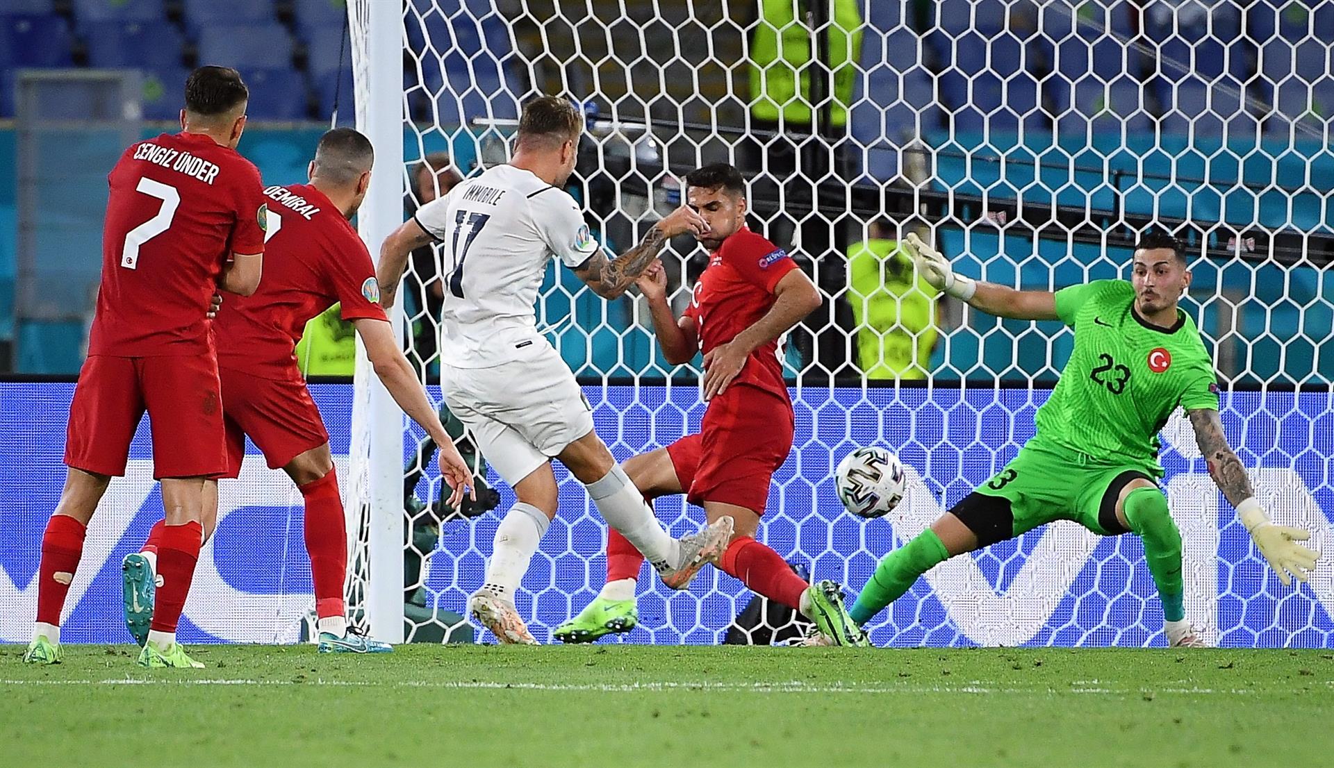 Immobile deixou o seu gol na vitória da Itália contra a Turquia na abertura da Eurocopa