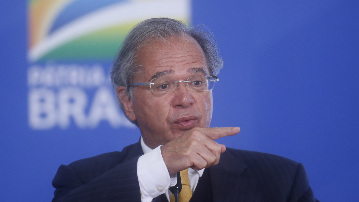 O ministro da Economia, Paulo Guedes, em coletiva de imprensa