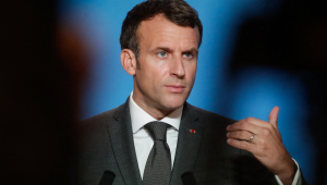 O presidente da França Emmanuel Macron durante pronunciamento