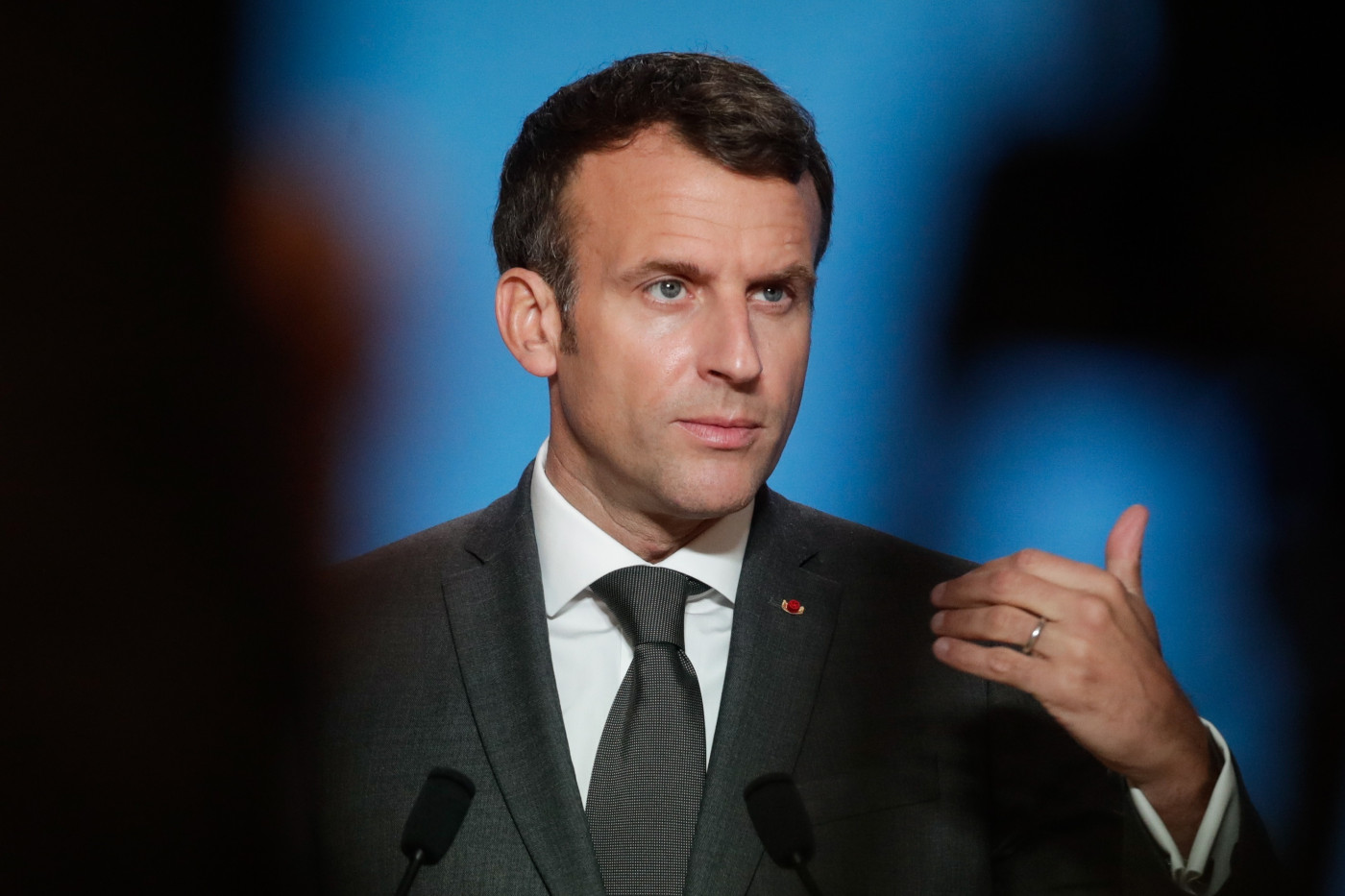 O presidente da França Emmanuel Macron durante pronunciamento