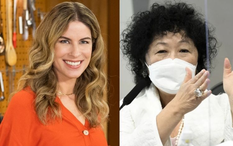 Rita Lobo sorrindo e Nise Yamaguchi prestando depoimento na CPI da Covid