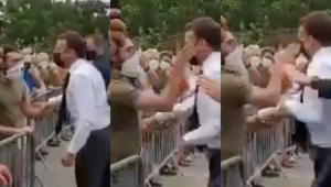 Imagem do presidente da França Emmanuel Macron levando tapa