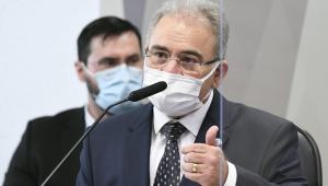 O ministro da Saúde, Marcelo Queiroga, durante pronunciamento na CPI da Covid-19