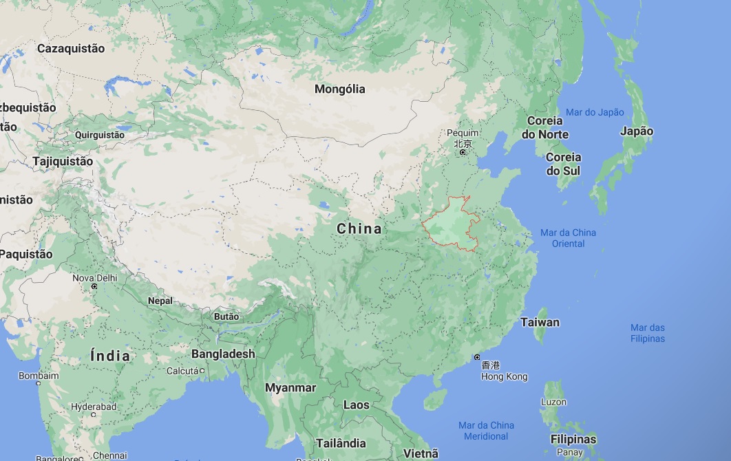 Mapa do mundo com destaque em província na China