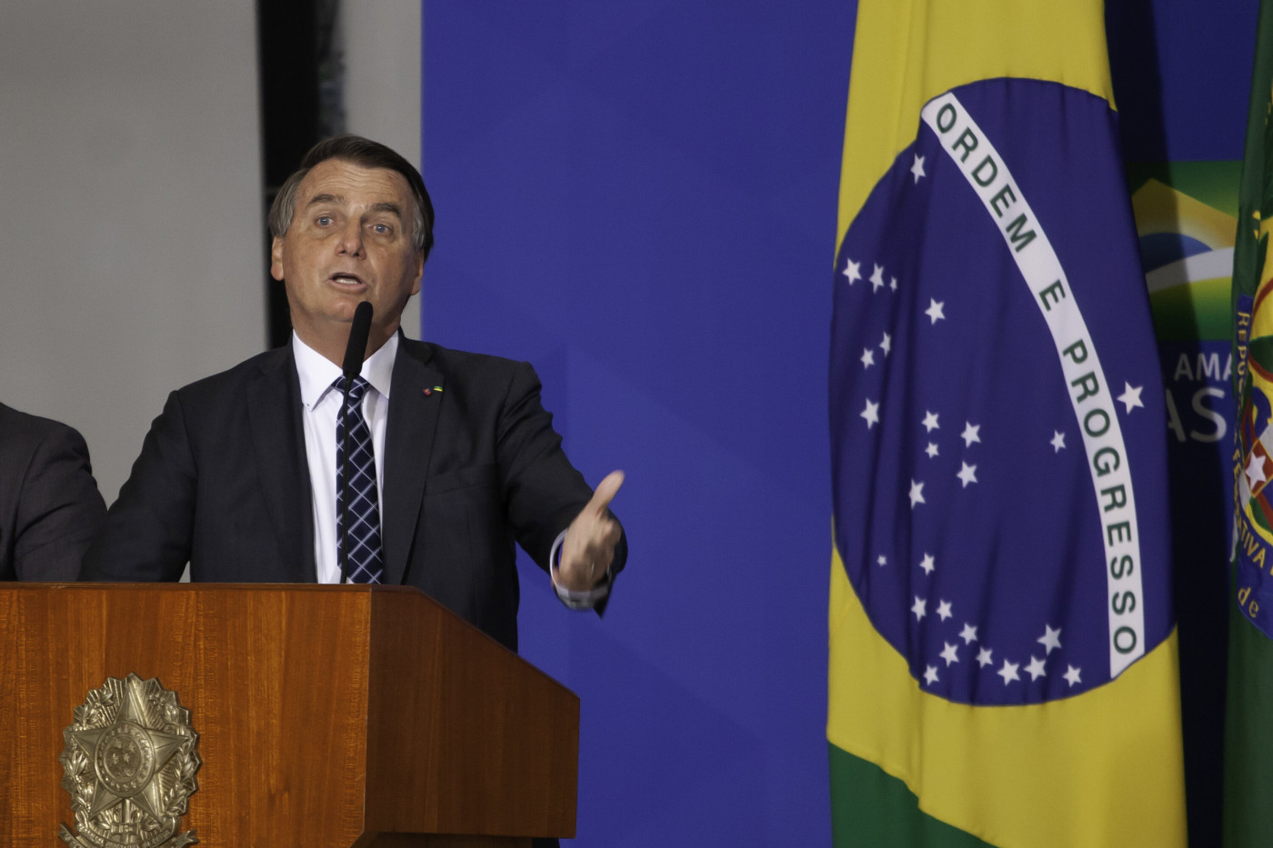 O presidente da república, Jair Bolsonaro, durante cerimônia no Palácio do Planalto