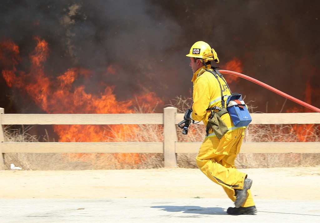 bombeiro lutando contra incendio florestal