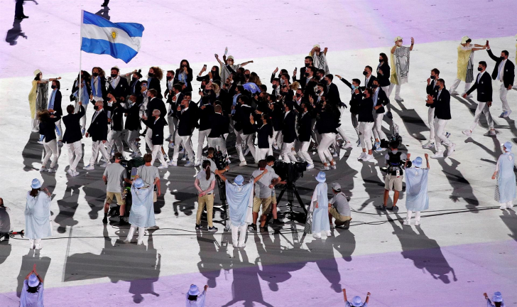 Argentinos fizeram muita festa durante o desfile na cerimônia de abertura dos Jogos Olímpicos de Tóquio