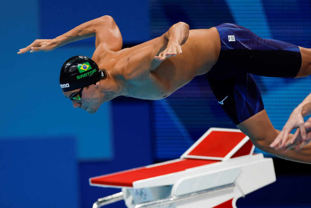 Murilo Sartori durante prova de revezamento 4x200m na Olimpíada de Tóquio