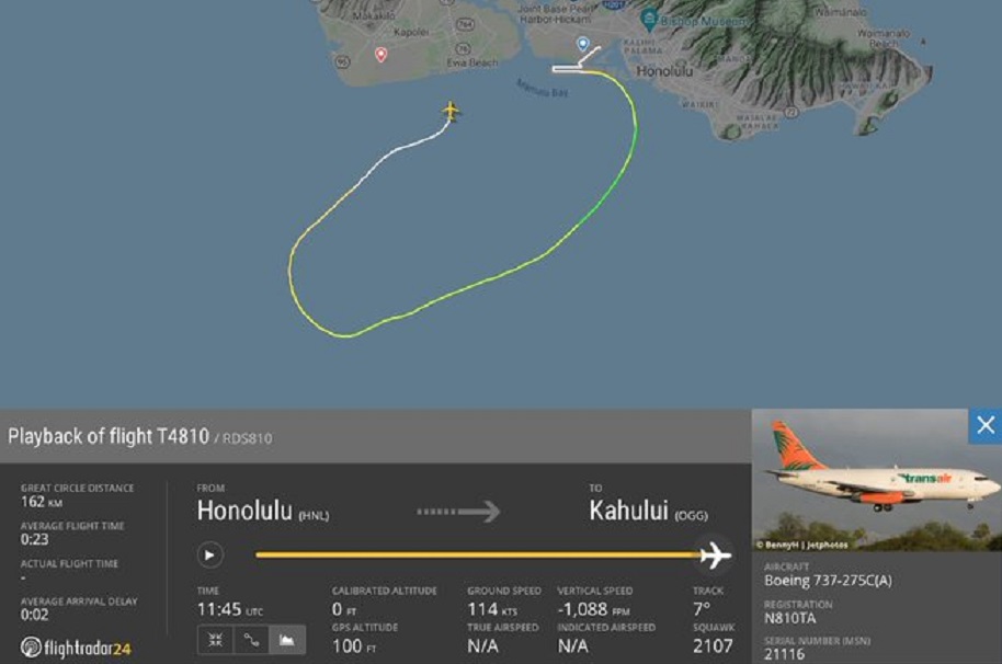 Imagem de satélite mostra curso de avião em Honolulu