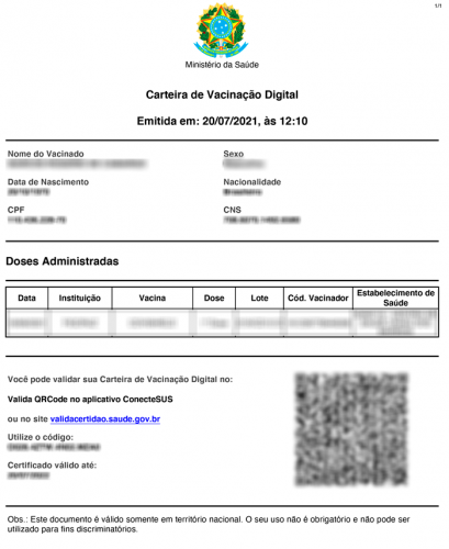 Certificado de vacinação