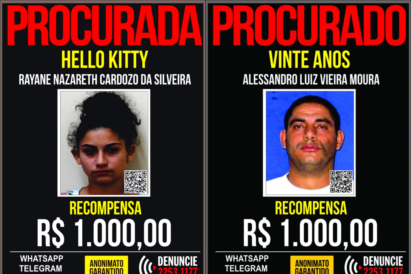 Imagem de dois criminosos procurados pela Polícia do Rio de Janeiro