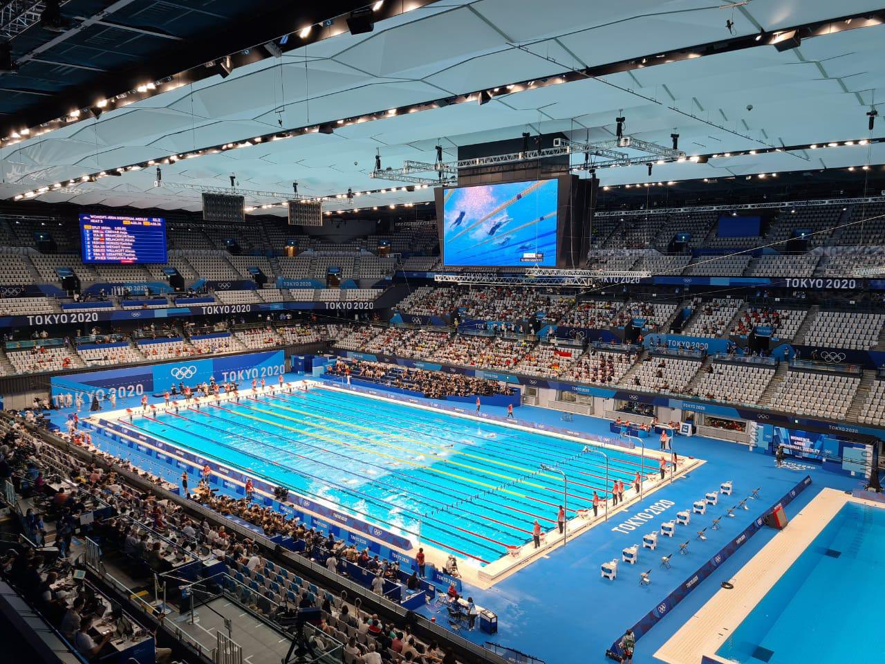 Piscina onde são disputadas as provas da natação nos Jogos Olímpicos de Tóquio 2020