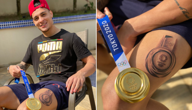 Antony tatuou a medalha de ouro conquistada nos Jogos Olímpicos de Tóquio