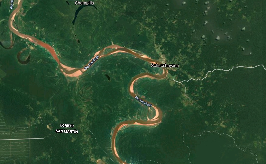 imagem aérea de trecho do rio huallaga