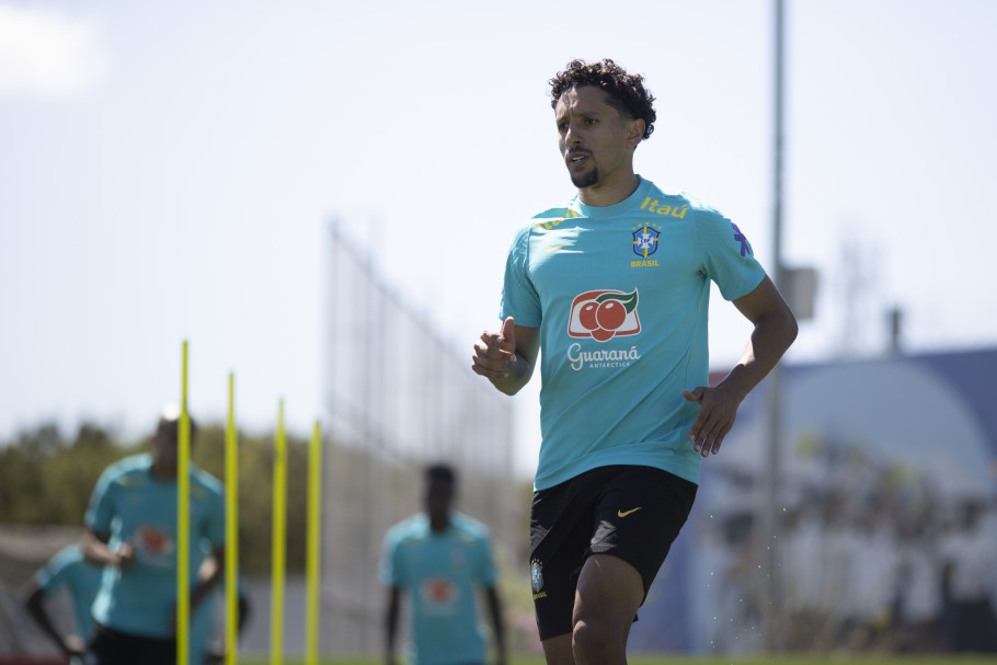 Jogador Marquinhos no treino da Seleção Brasileira no CT do Corinthians.
