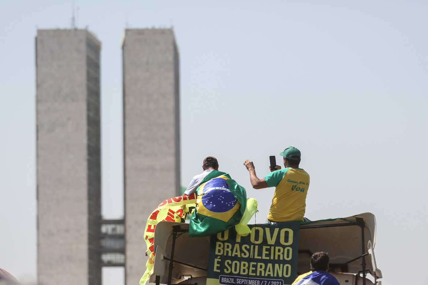 Vista geral da Esplanada dos Ministérios, em Brasília, durante ato de apoiadores do governo