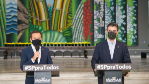 O governador de São Paulo, João Doria, e o vice-governador, Rodrigo Garcia, em coletiva de imprensa