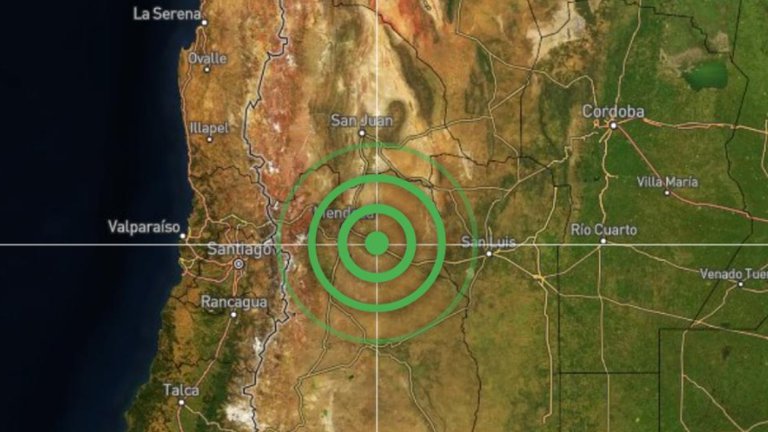 mapa mostrando epicentro de terremoto na argentina