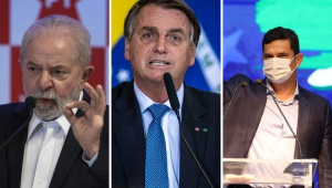 Lula, Bolsonaro e Moro discursando em eventos públicos