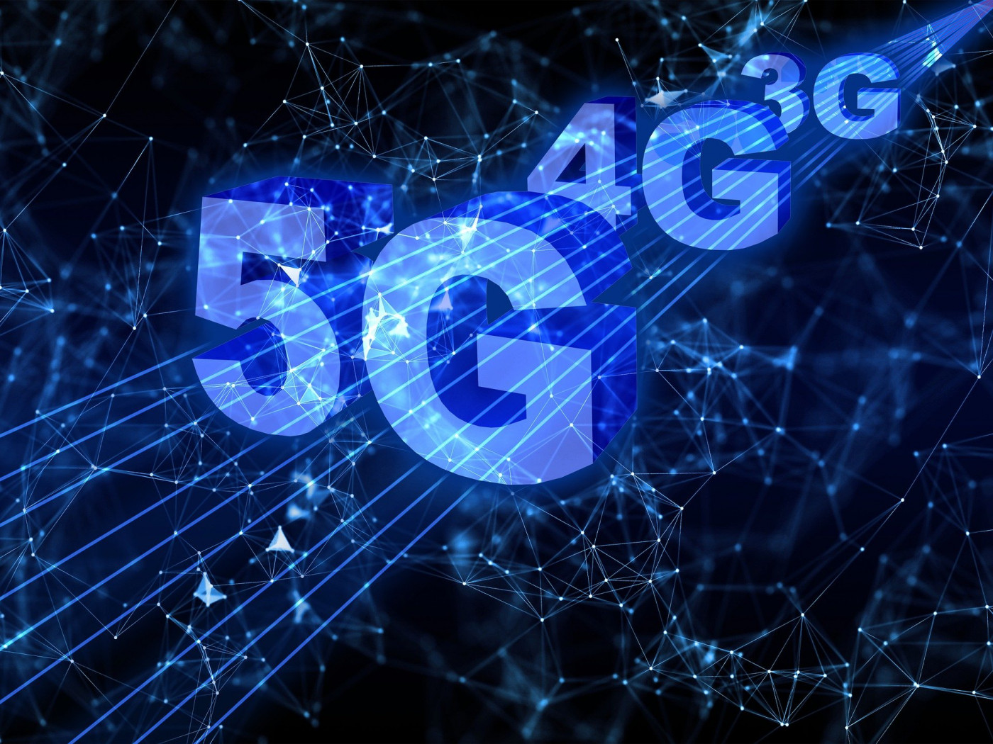 Ilustração da tecnologia 3g migrando para a 5g, em primeiro plano na imagem