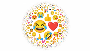 Imagem com um círculo formado pelos emojis mais usados em 2021