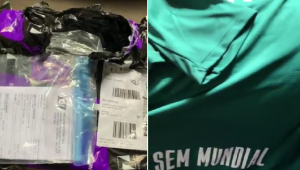 Torcedor foi surpreendido ao receber uma camisa do Palmeiras com a frase 'sem Mundial'