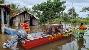 Bombeiros socorrendo animais e vítimas das enchentes em Tocantins