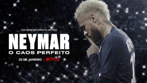 Banner da série "O Caos Perfeito", da Netflix, que conta a trajetória de Neymar no futebol
