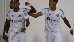 Atletas do Santos comemoram gol