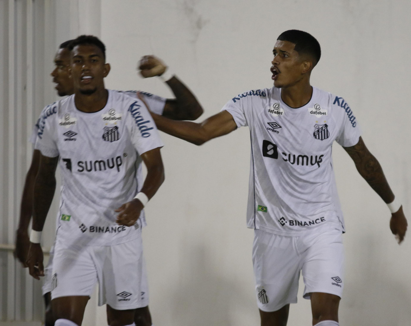 Atletas do Santos comemoram gol