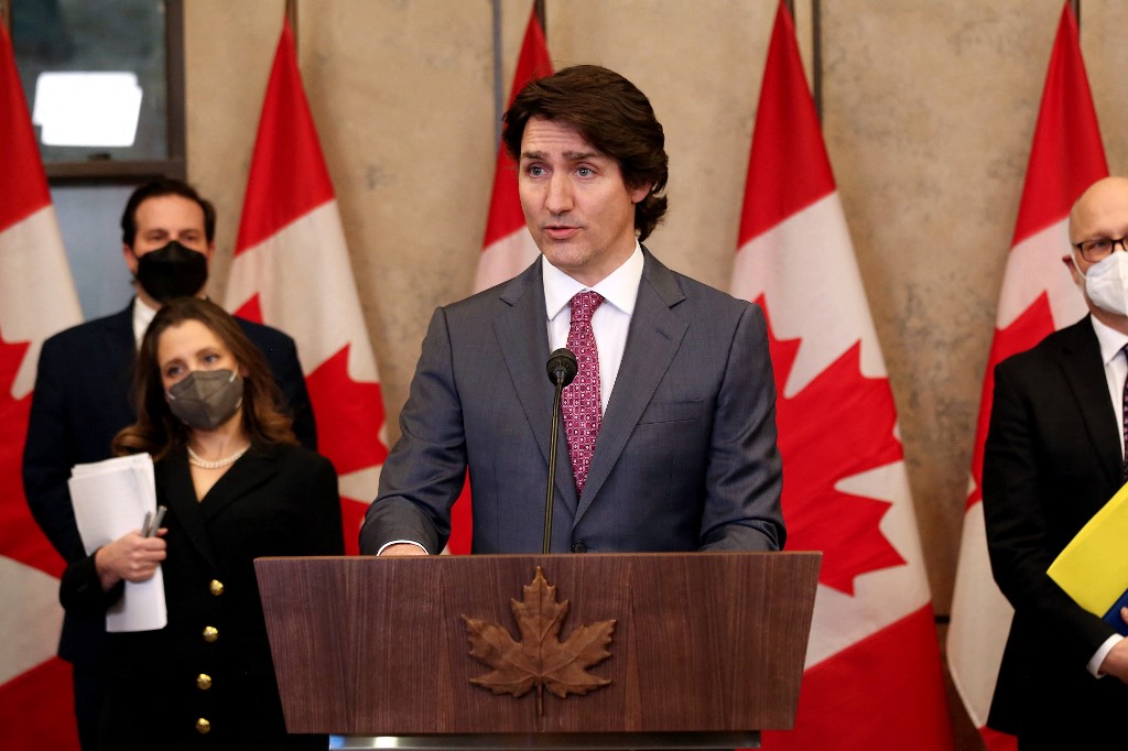 O primeiro-ministro do Canadá, Justin Trudeau, fala em tribuna