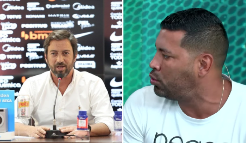 André Santos (d) criticou a diretoria do Corinthians, encabeçada por Duílio (e), por não ter um técnico após 19 dias